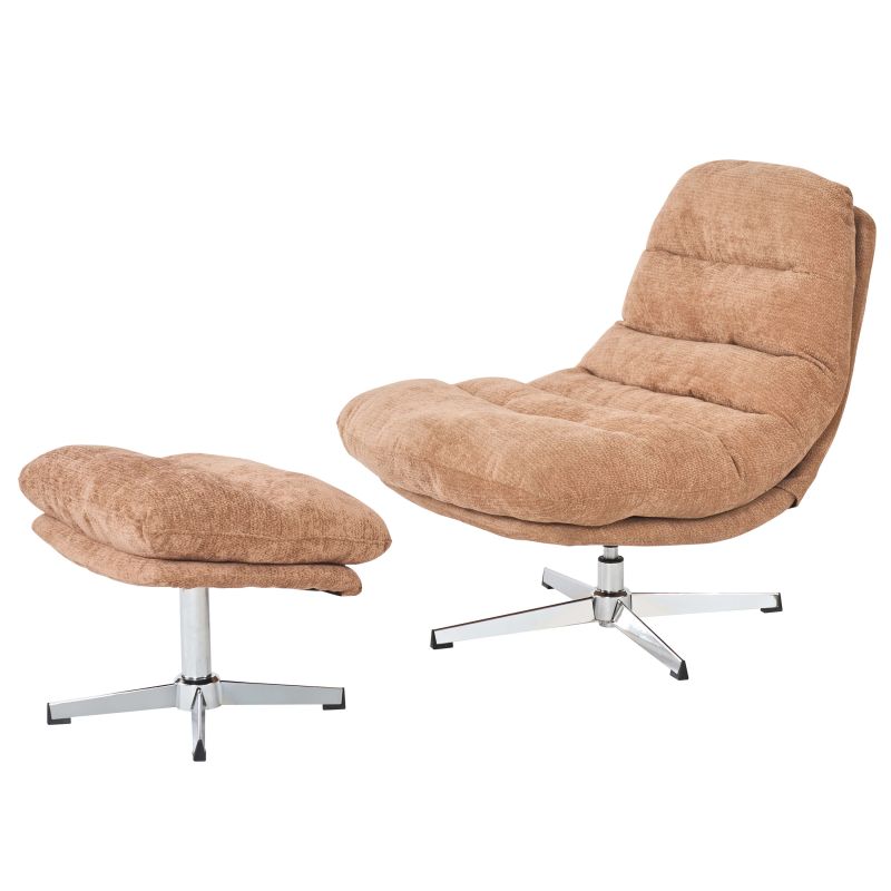 Fauteuil rotatif THEMIS 1 place + repose-pieds tissu terracotta