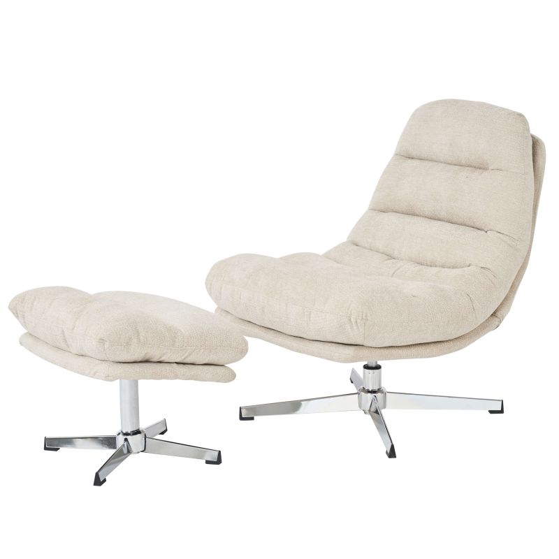 Fauteuil rotatif THEMIS 1 place + repose-pieds tissu blanc