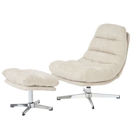Fauteuil rotatif THEMIS 1 place + repose-pieds tissu blanc
