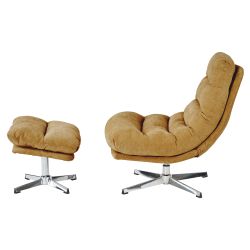 Fauteuil rotatif THEMIS 1 place + repose-pieds tissu jaune moutarde