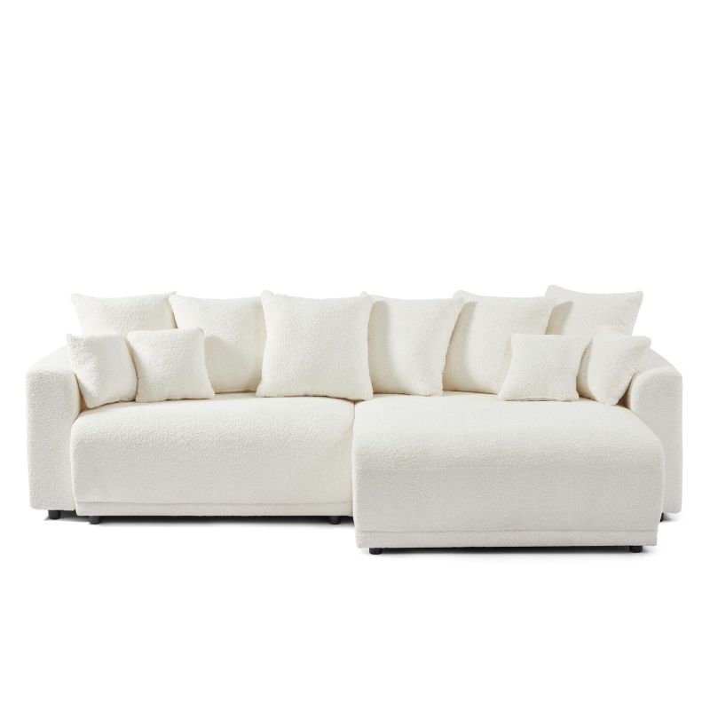 Canapé d'angle convertible et réversible SOLINE 4 places tissu beige