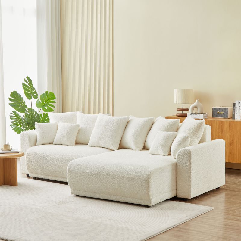 Canapé d'angle convertible et réversible SOLINE 4 places tissu beige