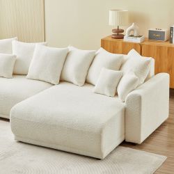 Canapé d'angle convertible et réversible SOLINE 4 places tissu beige