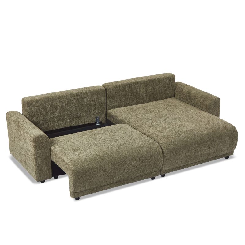 Canapé d'angle convertible et réversible SOLINE 4 places tissu vert