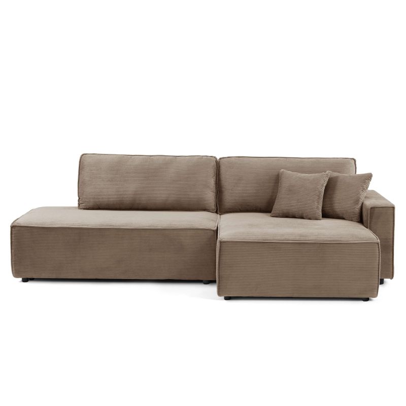 Canapé d'angle droit ouvert convertible ZOLA 4 places velours cotelé taupe