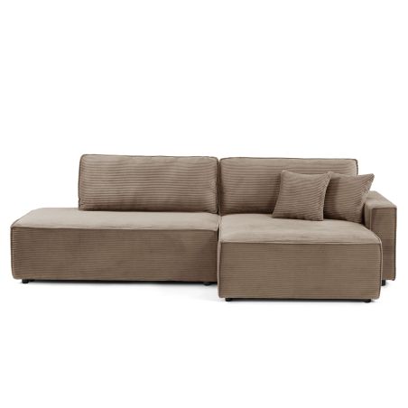 Canapé d'angle droit ouvert convertible ZOLA 4 places velours cotelé taupe
