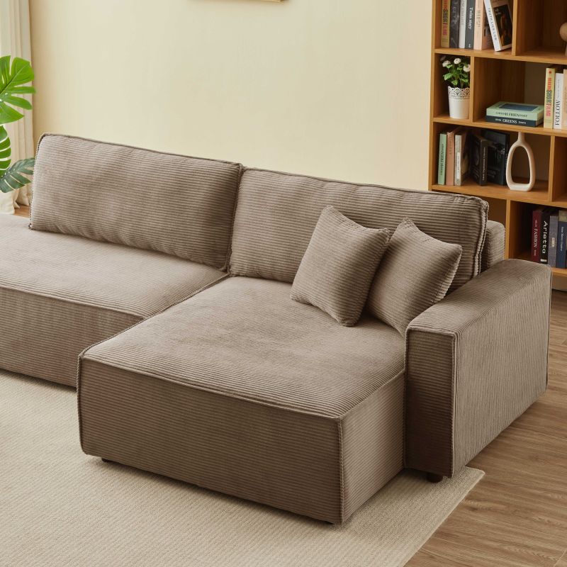 Canapé d'angle droit ouvert convertible ZOLA 4 places velours cotelé taupe