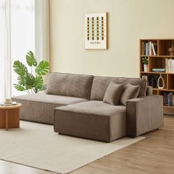 Canapé d'angle droit ouvert convertible ZOLA 4 places velours cotelé taupe