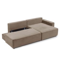 Canapé d'angle droit ouvert convertible ZOLA 4 places velours cotelé taupe