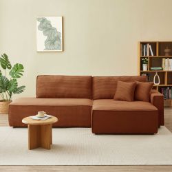 Canapé d'angle droit ouvert convertible ZOLA 4 places velours cotelé terracotta