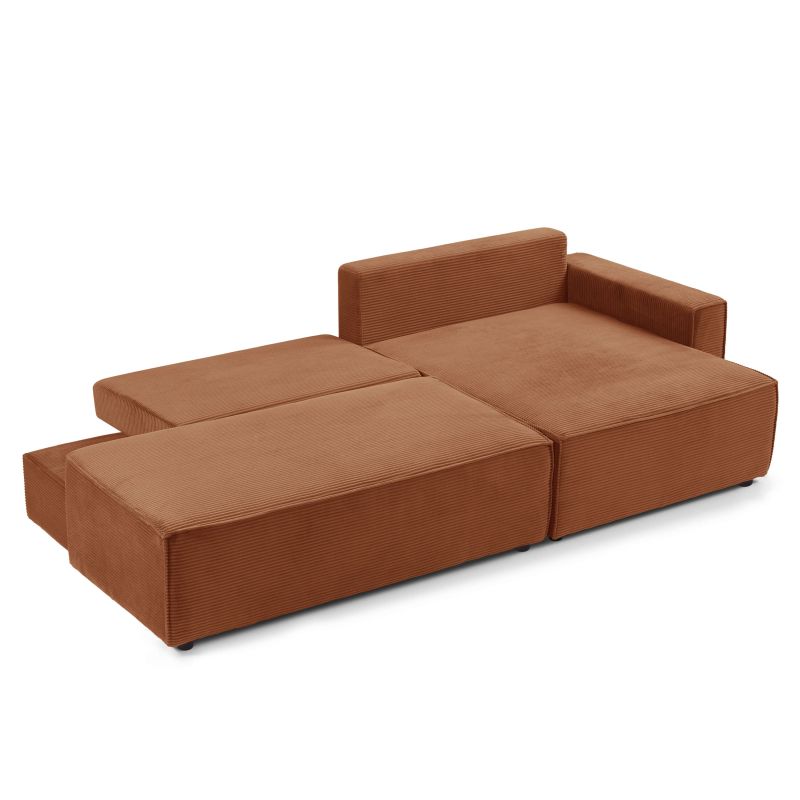 Canapé d'angle droit ouvert convertible ZOLA 4 places velours cotelé terracotta