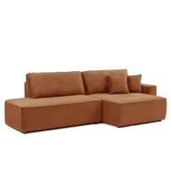 Canapé d'angle droit ouvert convertible ZOLA 4 places velours cotelé terracotta