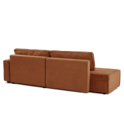 Canapé d'angle droit ouvert convertible ZOLA 4 places velours cotelé terracotta