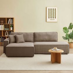 Canapé d'angle gauche ouvert convertible ZOLA 4 places velours cotelé taupe