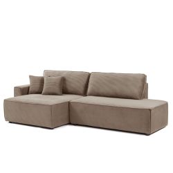 Canapé d'angle gauche ouvert convertible ZOLA 4 places velours cotelé taupe