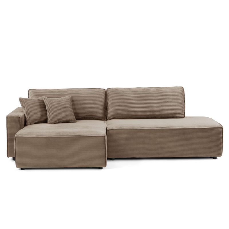 Canapé d'angle gauche ouvert convertible ZOLA 4 places velours cotelé taupe