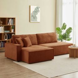 Canapé d'angle gauche ouvert convertible ZOLA 4 places velours cotelé terracotta