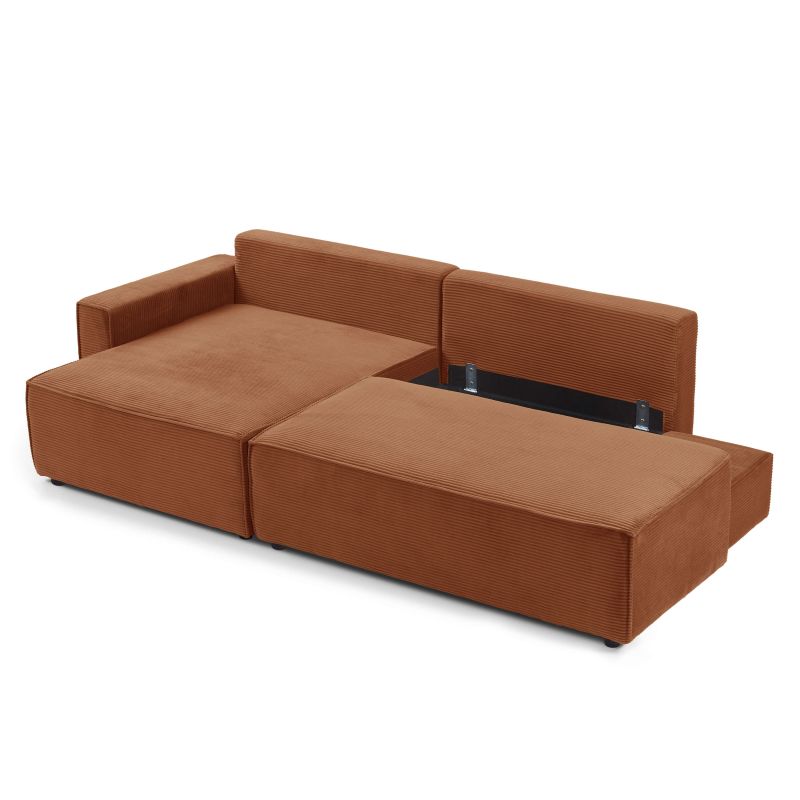 Canapé d'angle gauche ouvert convertible ZOLA 4 places velours cotelé terracotta