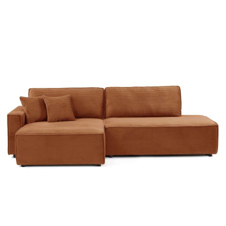Canapé d'angle gauche ouvert convertible ZOLA 4 places velours cotelé terracotta