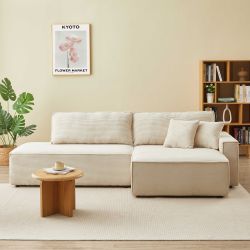 Canapé d'angle droit ouvert convertible ZOLA 4 places velours cotelé beige