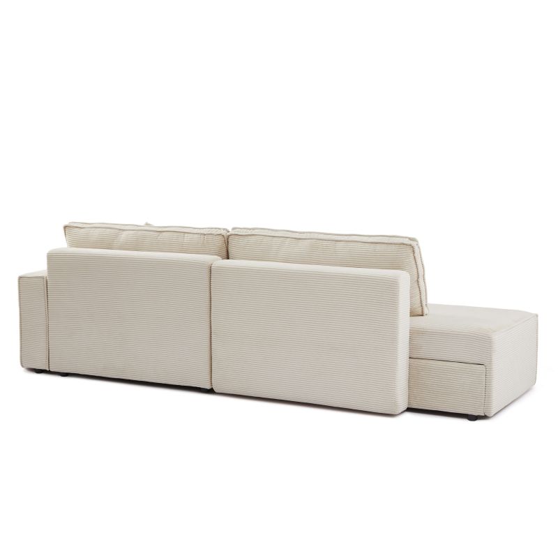 Canapé d'angle droit ouvert convertible ZOLA 4 places velours cotelé beige