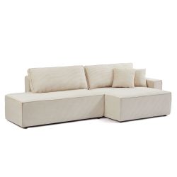 Canapé d'angle droit ouvert convertible ZOLA 4 places velours cotelé beige