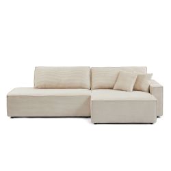 Canapé d'angle droit ouvert convertible ZOLA 4 places velours cotelé beige