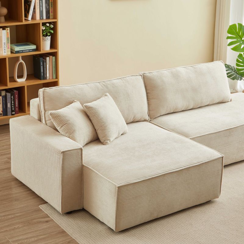 Canapé d'angle gauche ouvert convertible ZOLA 4 places velours cotelé beige