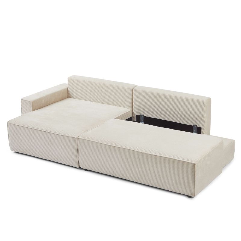Canapé d'angle gauche ouvert convertible ZOLA 4 places velours cotelé beige