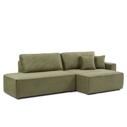 Canapé d'angle droit ouvert convertible ZOLA 4 places velours cotelé vert