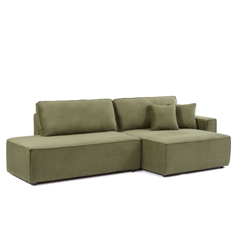 Canapé d'angle droit ouvert convertible ZOLA 4 places velours cotelé vert