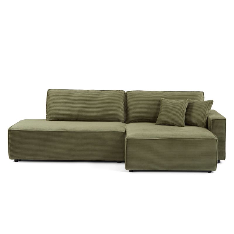 Canapé d'angle droit ouvert convertible ZOLA 4 places velours cotelé vert