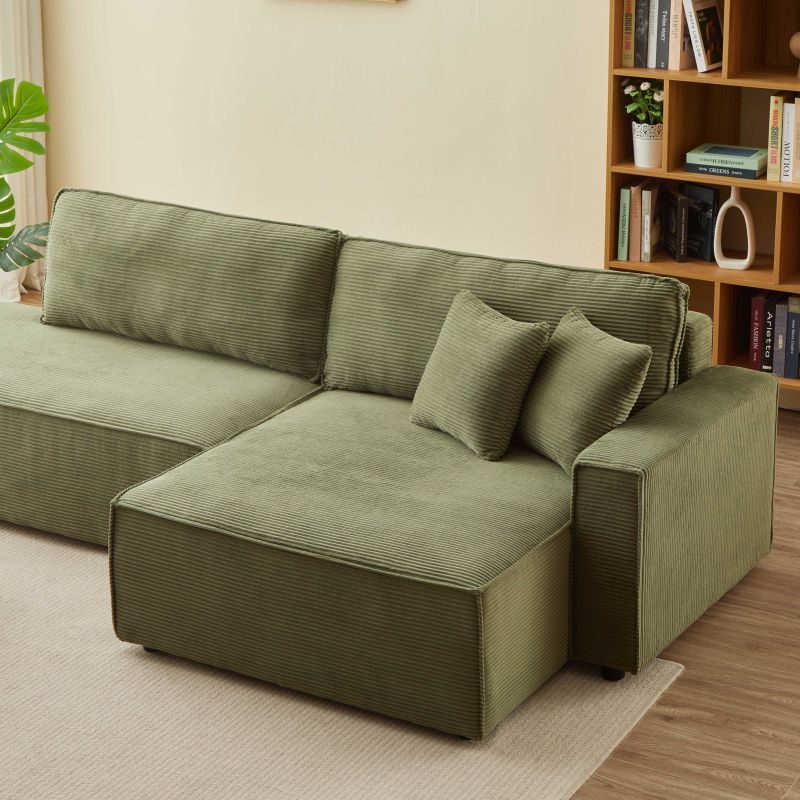 Canapé d'angle droit ouvert convertible ZOLA 4 places velours cotelé vert