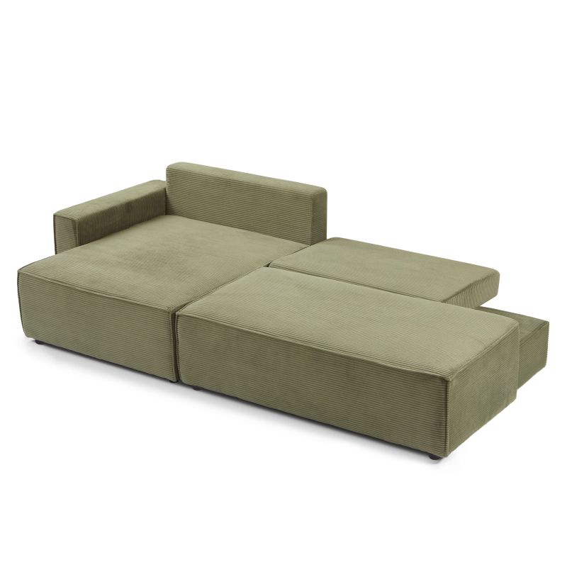 Canapé d'angle gauche ouvert convertible ZOLA 4 places velours cotelé vert