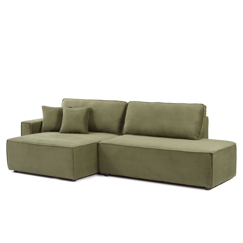 Canapé d'angle gauche ouvert convertible ZOLA 4 places velours cotelé vert