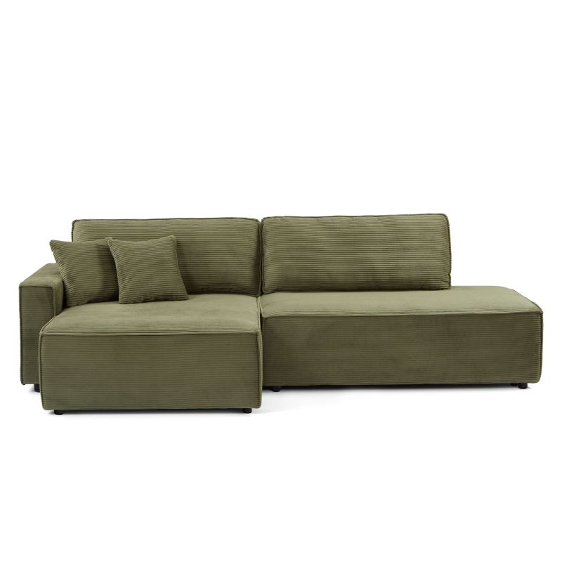 Canapé d'angle gauche ouvert convertible ZOLA 4 places velours cotelé vert