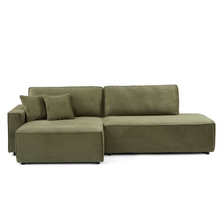 Canapé d'angle gauche ouvert convertible ZOLA 4 places velours cotelé vert