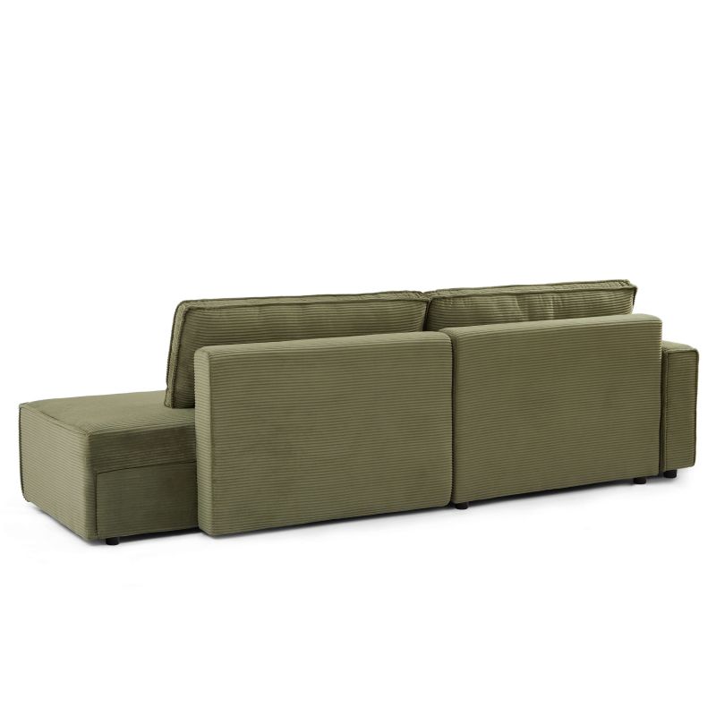 Canapé d'angle gauche ouvert convertible ZOLA 4 places velours cotelé vert