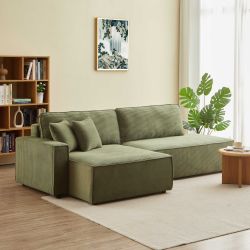 Canapé d'angle gauche ouvert convertible ZOLA 4 places velours cotelé vert