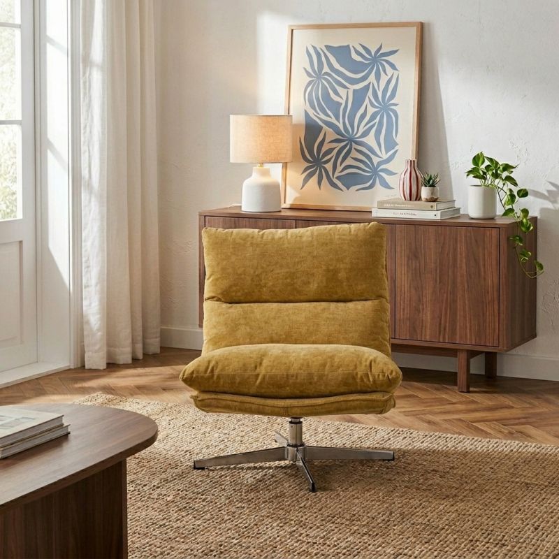 Fauteuil rotatif HYGEA 1 place tissu jaune moutarde