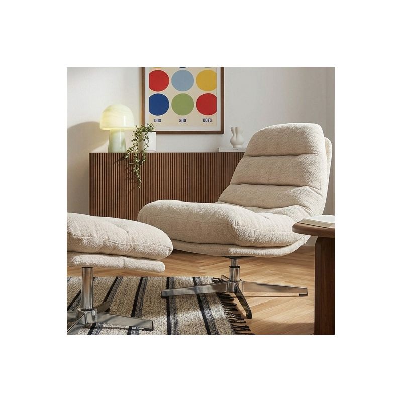 Fauteuil rotatif THEMIS 1 place + repose-pieds tissu blanc