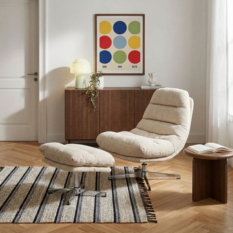 Fauteuil rotatif THEMIS 1 place + repose-pieds tissu blanc