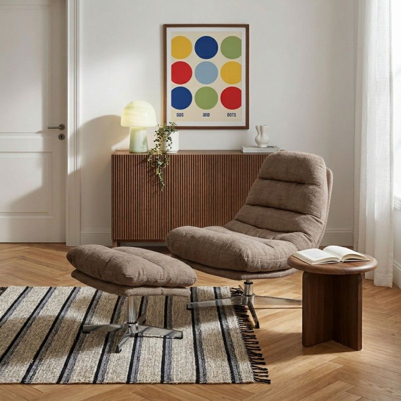 Fauteuil rotatif THEMIS 1 place + repose-pieds tissu gris