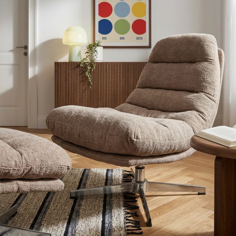 Fauteuil rotatif THEMIS 1 place + repose-pieds tissu gris