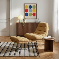 Fauteuil rotatif THEMIS 1 place + repose-pieds tissu jaune moutarde