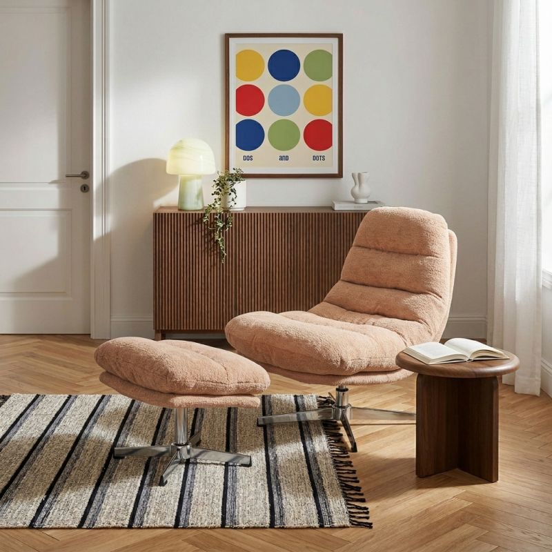 Fauteuil rotatif THEMIS 1 place + repose-pieds tissu terracotta