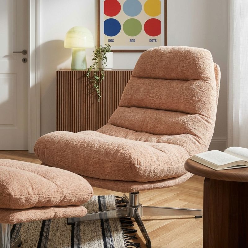 Fauteuil rotatif THEMIS 1 place + repose-pieds tissu terracotta