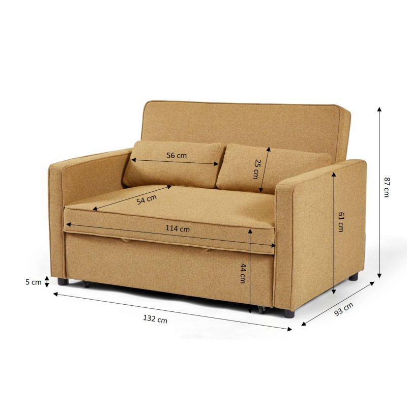 Canapé droit convertible NEVA 2 places tissu jaune