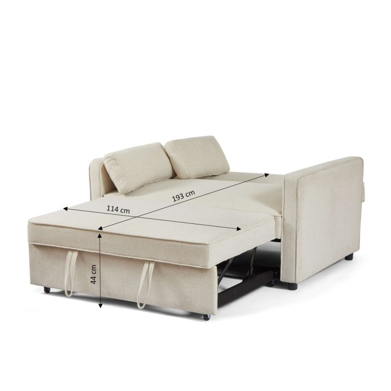 Canapé droit convertible NEVA 2 places tissu beige
