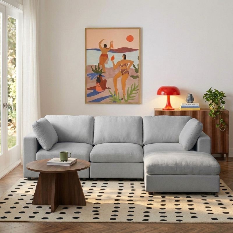 Canapé d'angle modulable MIZAR 4 places tissu gris